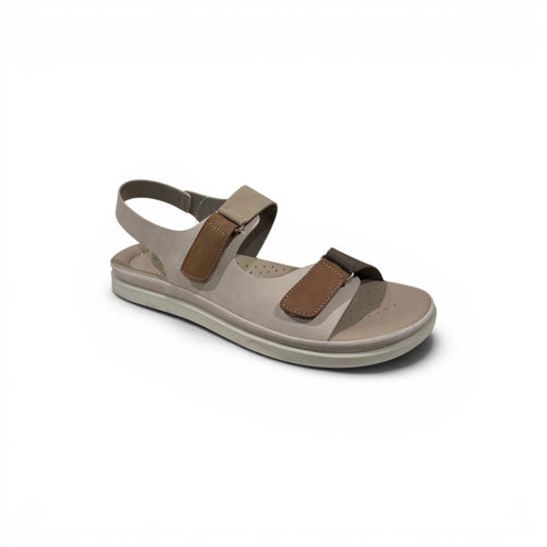 COC Store women's beige and brown adjustable strap comfort sandals with cushioned footbed.