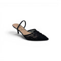 COC Store black embellished mesh slingback heels with pointed toe and kitten heel.