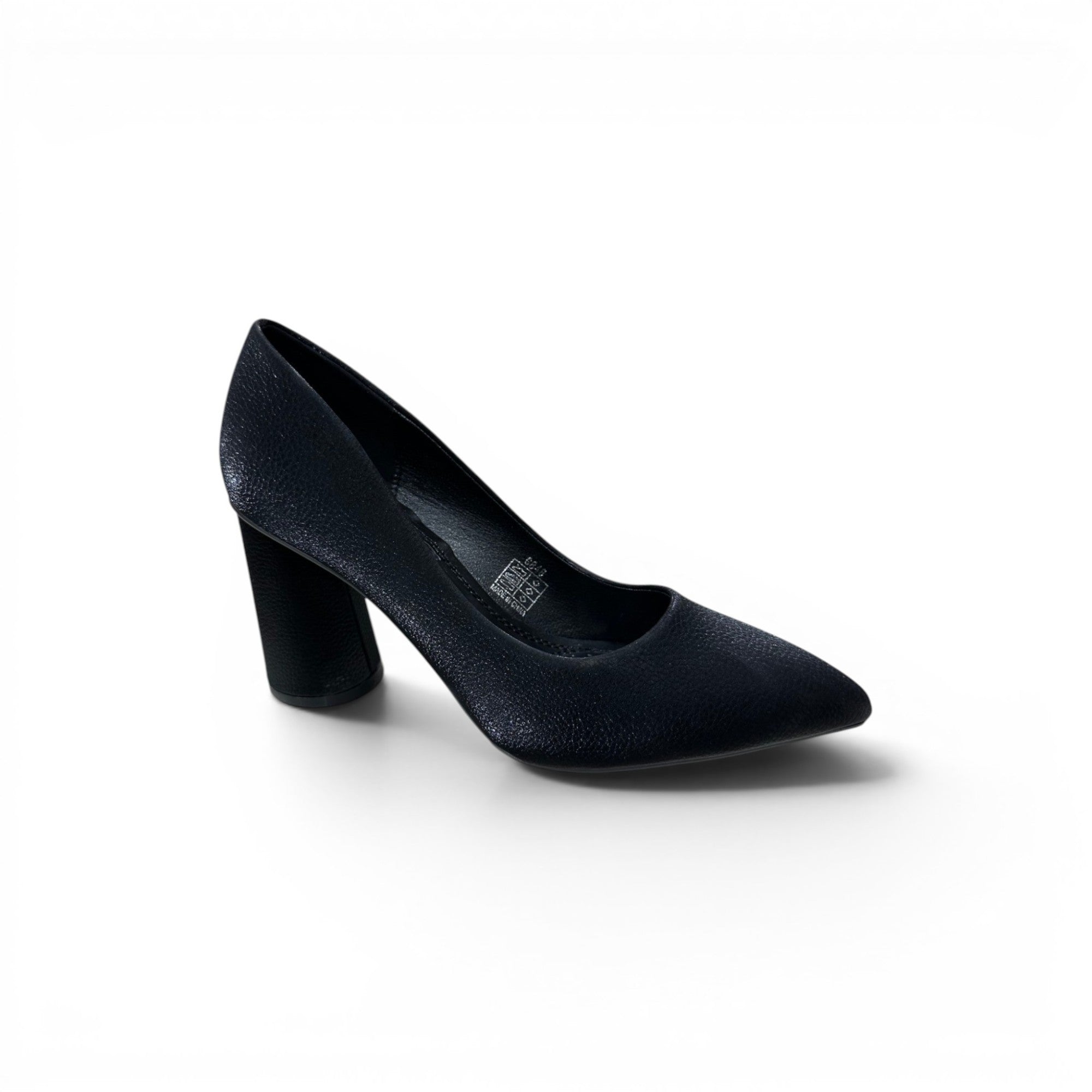 COC Store black textured faux leather pointed toe block heel pumps