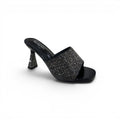 COC Store black embellished open toe mule heel with a sculpted heel covered in rhinestones.