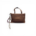 COC Store brown textured leather tote bag with top handles and keychain detail.