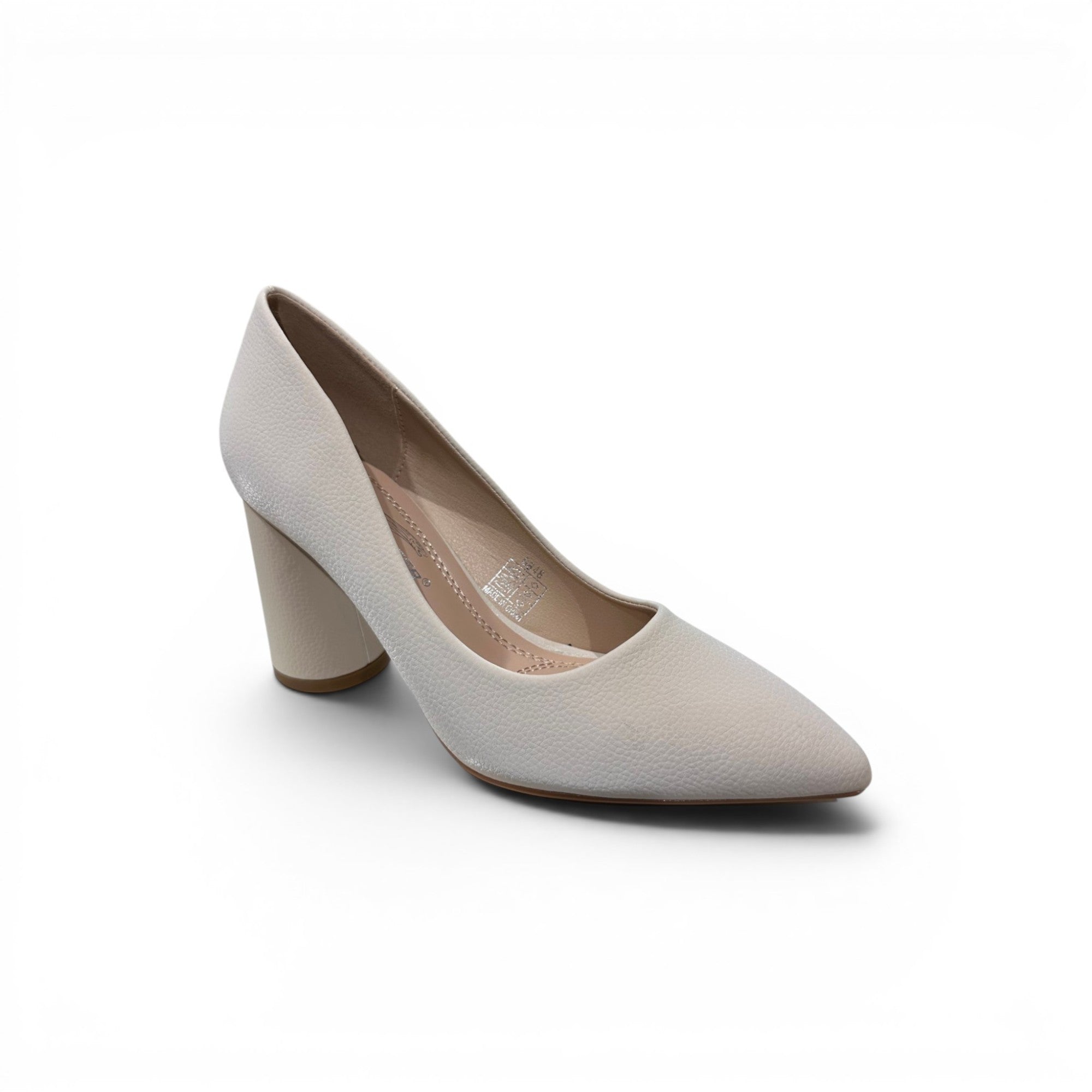 COC Store cream textured faux leather pointed toe block heel pumps