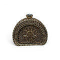 COC Store embellished dome evening clutch bag with floral rhinestone design and top gem accent.